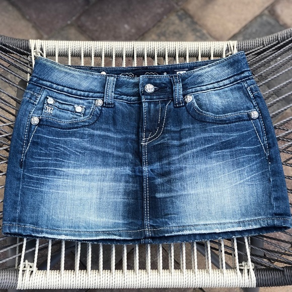 MISS ME Bling Sequin Angel Wings Denim Skirt 26 - Picture 5 of 8